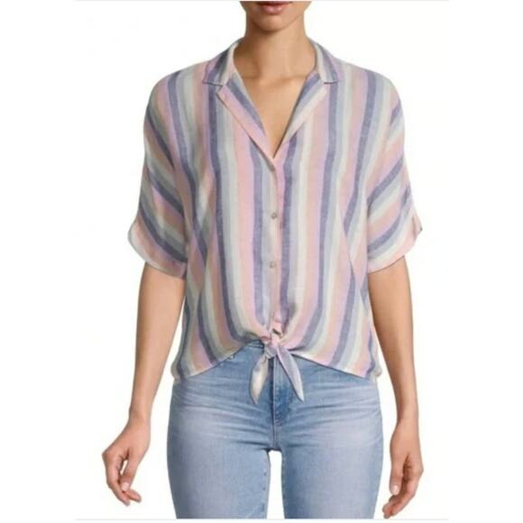 Rails Marley Mandalay stripe linen blend tie front button up top Size XS Coastal - Picture 1 of 9